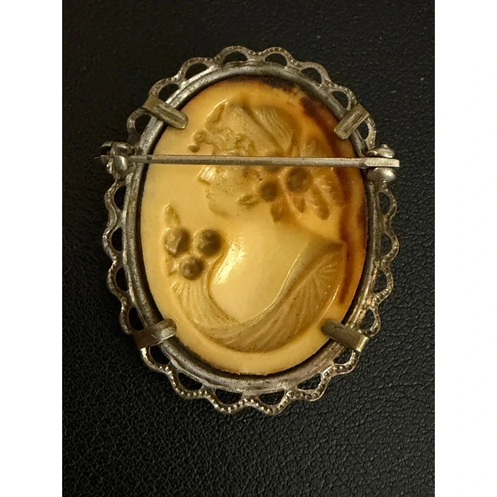 Vintage Cameo Brooch Victorian Revival Resin